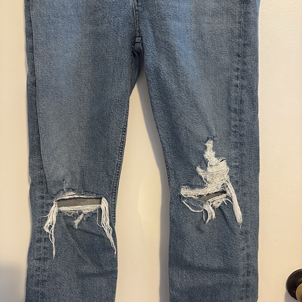 Agolde Riley Distressed High Rise Button Fly Cropped Jeans 25 - Picture 4 of 11